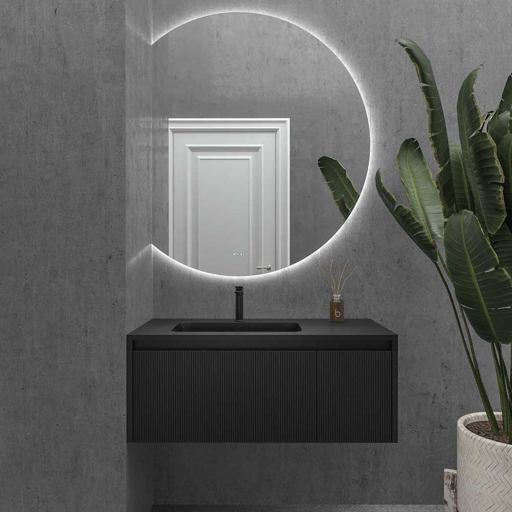 Espejo a medida ZEN con luz led perimetral trasera . Altavoces. Anti vaho. Espejo aumento. Reloj