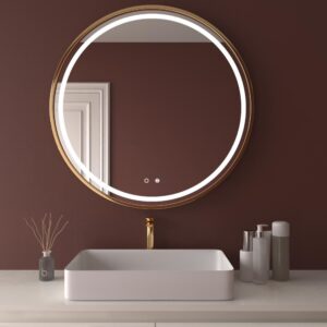 Espejo redondo STATUS luz led frontal con sensor táctil y antivaho - Aluminio COBRE MATE