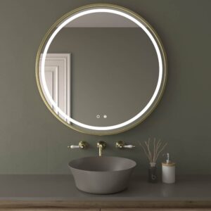 Espejo redondo SOLID luz led frontal con sensor táctil y antivaho - Aluminio ORO MATE