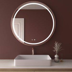 Espejo redondo TRIADA luz led frontal con sensor táctil y antivaho - Aluminio ORO ROSA MATE