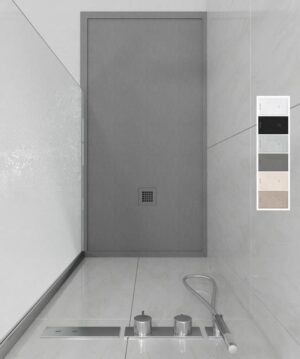 Plato ducha resina enmarcado ABSOLUTE Gris cemento - textura pizarra - antibacteriano y antideslizante. Colores a elegir.