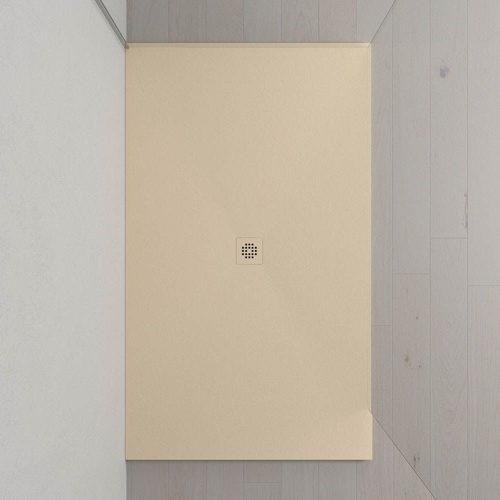 Plato ducha resina Extragrande XXL con textura pizarra y antideslizante CREMA Ral 1013