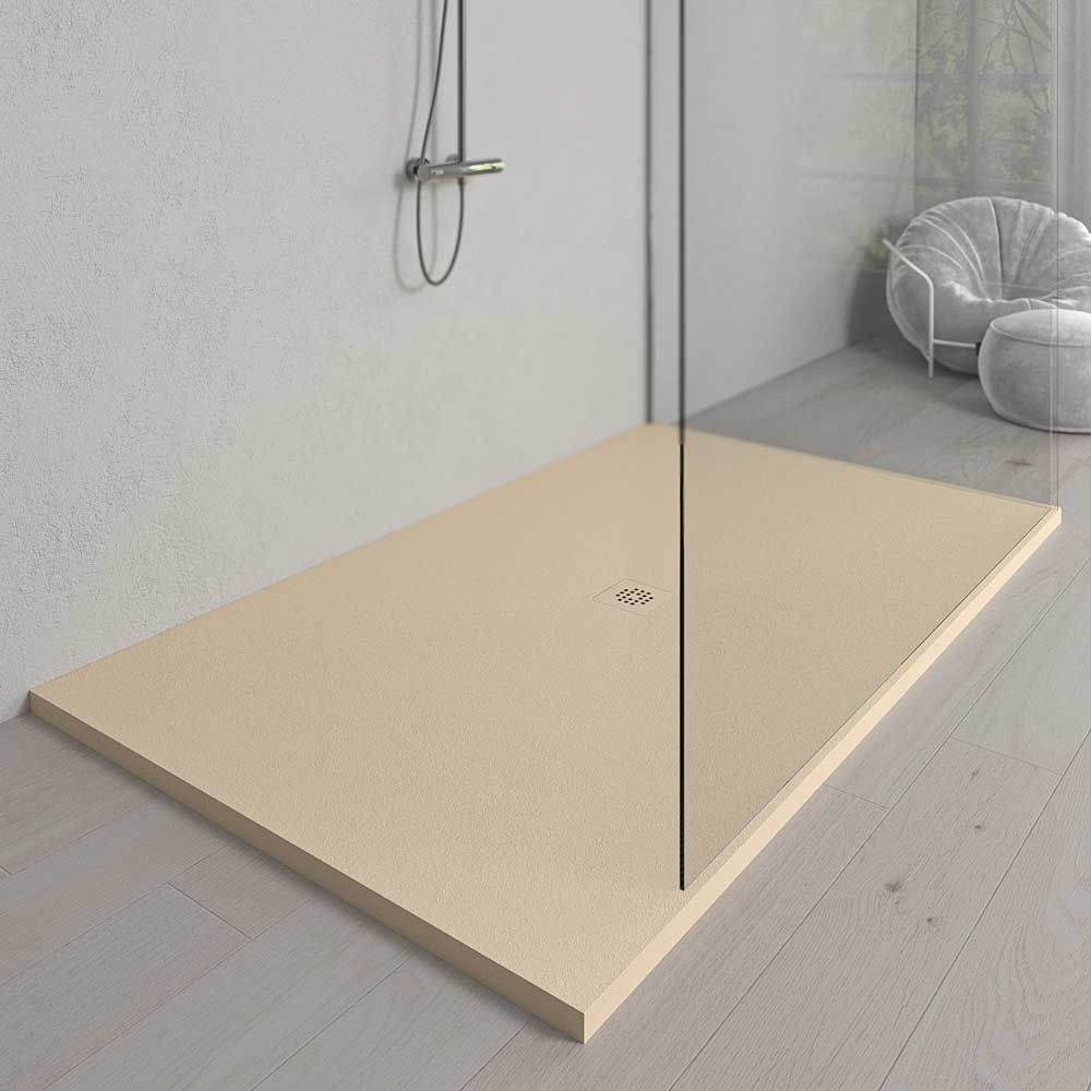 Plato ducha resina Extragrande XXL con textura pizarra y antideslizante CREMA Ral 1013 - Imagen 2