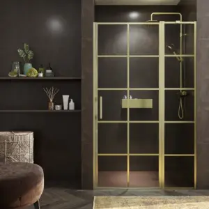 Mampara de ducha frontal OPEN 1 fijo - 1 puerta abatible serigrafia industrial NEGRO MATE