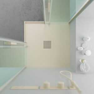 Plato ducha resina QUADRO Crema - colores a elegir - textura pizarra - antibacteriano y antideslizante. Rejilla termolacada