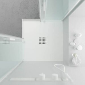 Plato ducha resina QUADRO Blanco - colores a elegir - textura pizarra - antibacteriano y antideslizante. Rejilla termolacada