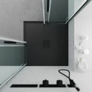 Plato ducha resina QUADRO Negro - colores a elegir - textura pizarra - antibacteriano y antideslizante. Rejilla termolacada